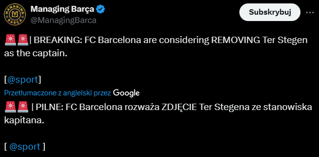 MIARKA SIĘ PRZEBRAŁA! Oto plan Barcy wobec Ter Stegena!
